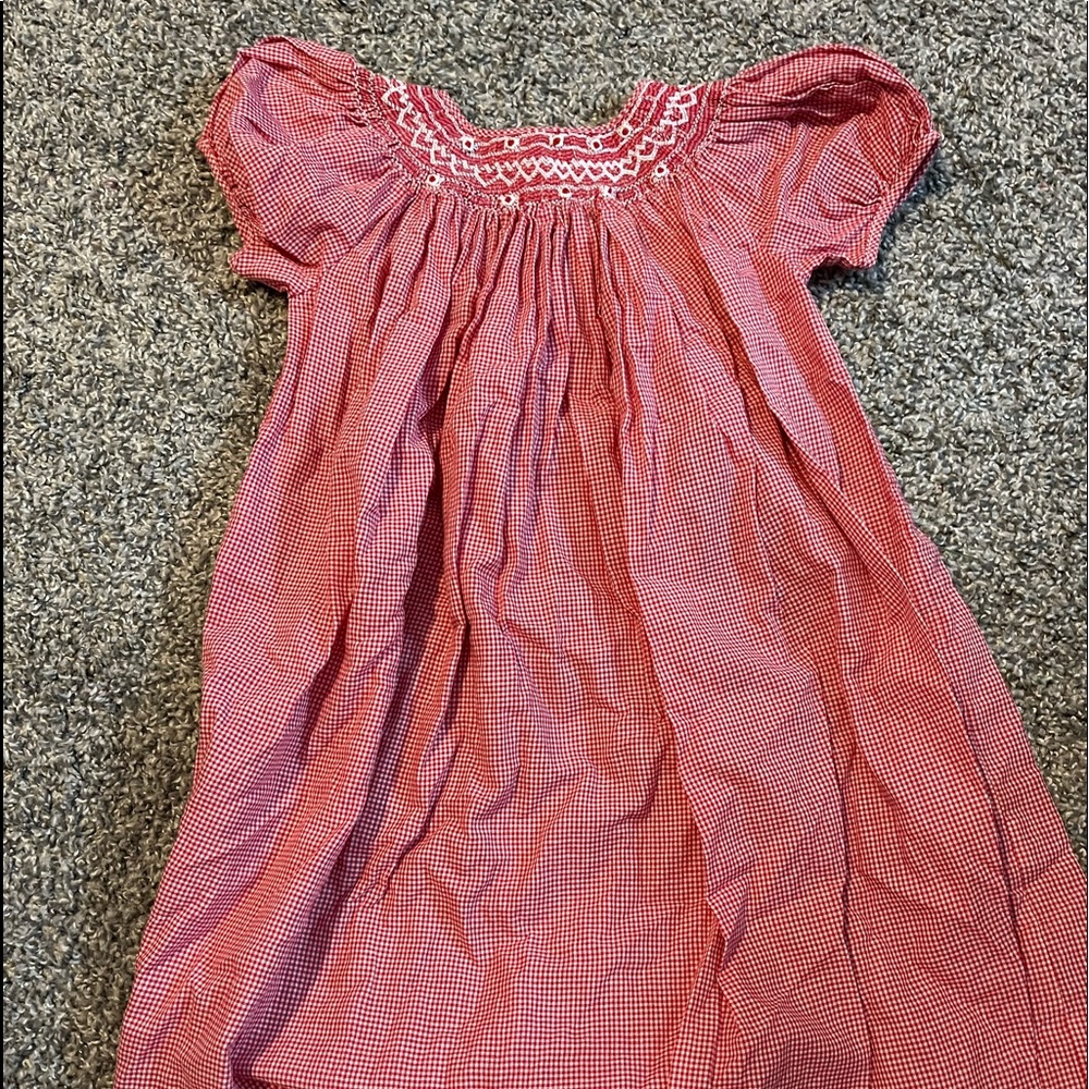 Red and White Smocked Dress